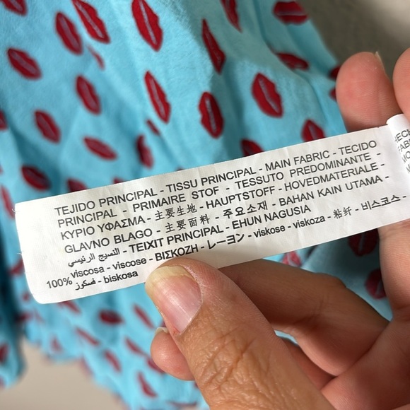 Zara light blue red lip vneck mini dress size XS - Picture 3 of 11